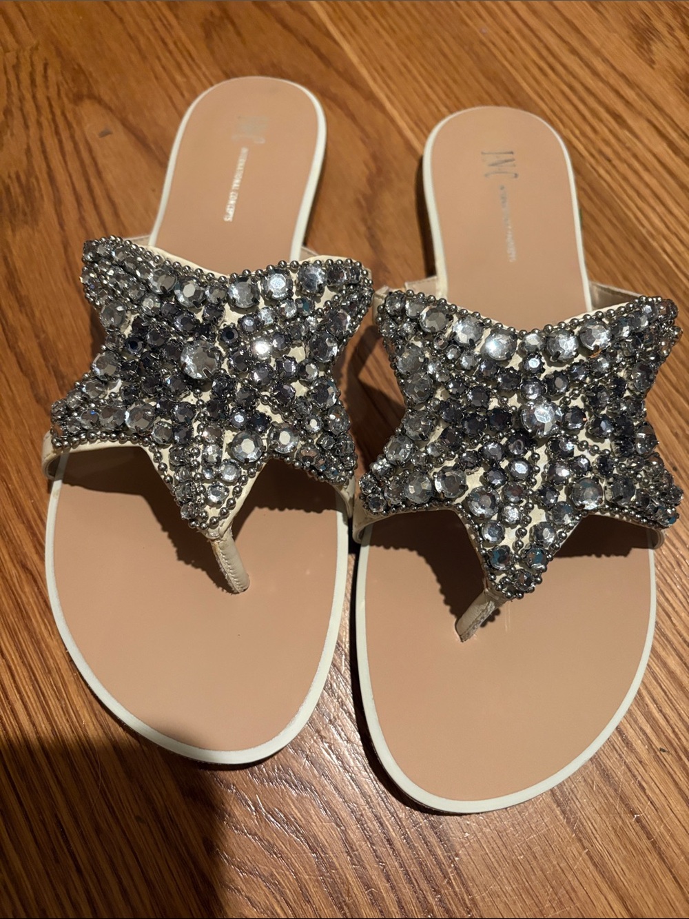 I.N.C. Embellished Star Crystal Thong Sandals - White